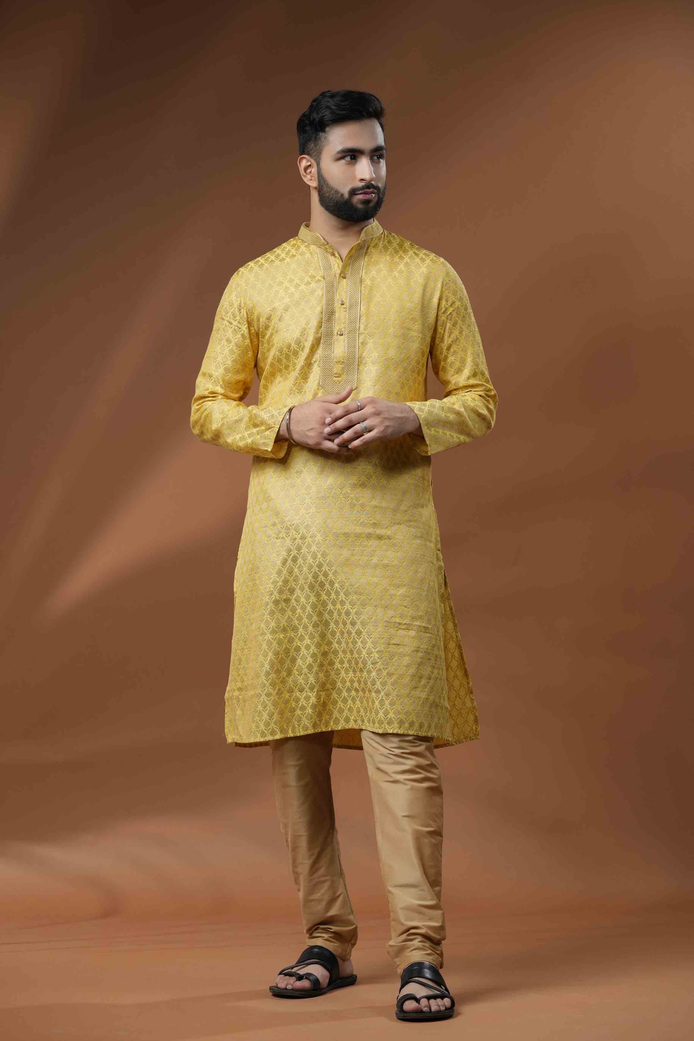 Yellow Jacquard Kurta